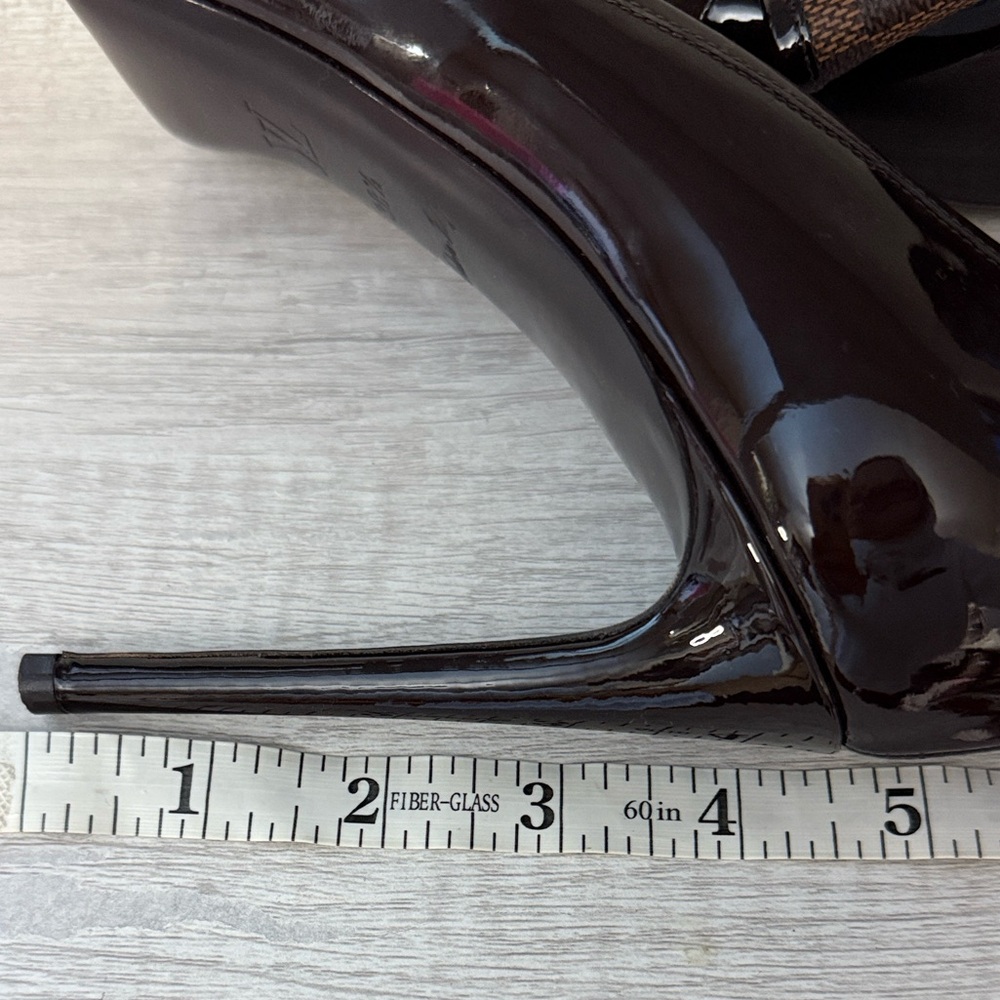 Louis Vuitton Valentine Damier Ebene Brown Patent Leather Peep-Toe Heels 38.5 - Picture 15 of 15